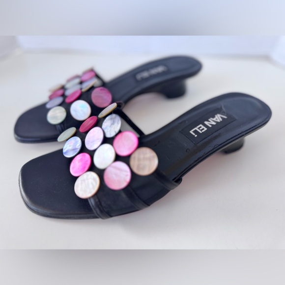 Vintage 90s Y2K VANELI Sequin Shell Slip On Wedge Sandals Shoes Size 7.5 *FLAWS - Picture 5 of 10